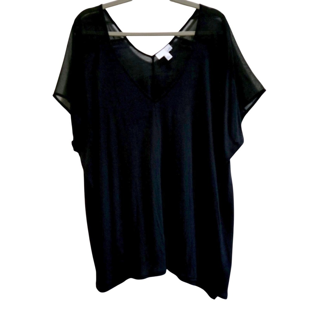 14th & Union Whimsygoth Sheer Mesh Shoulder Womens XL Short Sleeve Black V-Neck